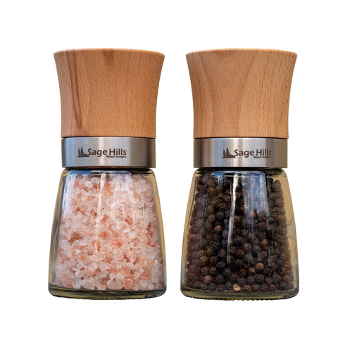 Wood Salt and Pepper Grinder Set - with Adjustable Coarseness
